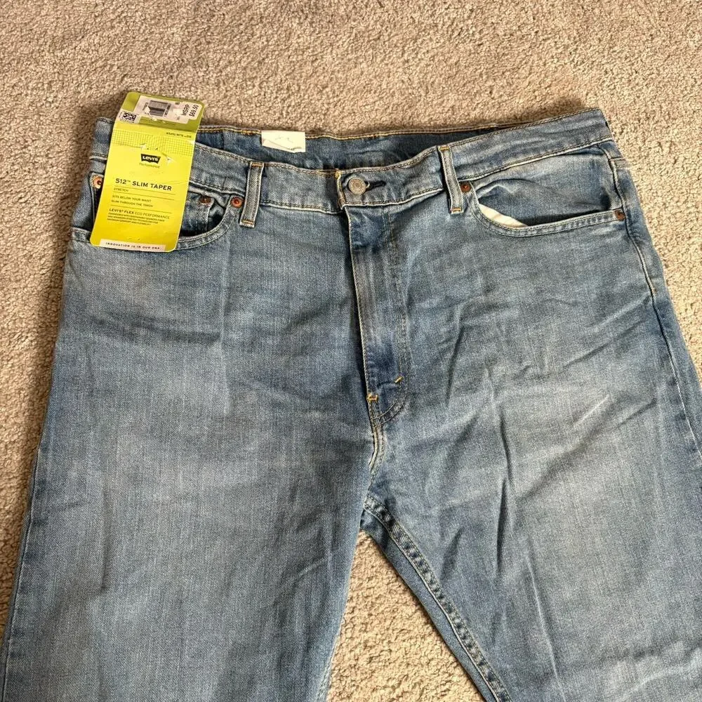 Levis Mens 512 Slim Taper Light Wash Blue Jeans 38x32 Tailored Stretch